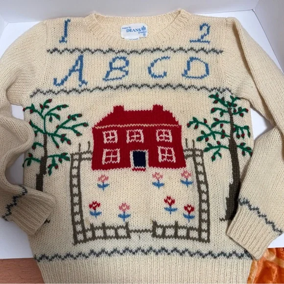 Vintage Deans of Scotland 100% Wool Sweater Schoolhouse Teacher Prairie Size S - Picture 4 of 12